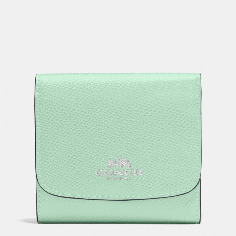 COACH SMALL WALLET IN CROSSGRAIN LEATHER - SILVER/SEAGLASS - F53768