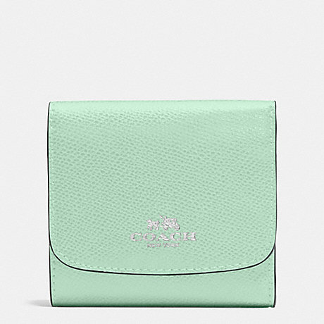 COACH F53768 SMALL WALLET IN CROSSGRAIN LEATHER SILVER/SEAGLASS