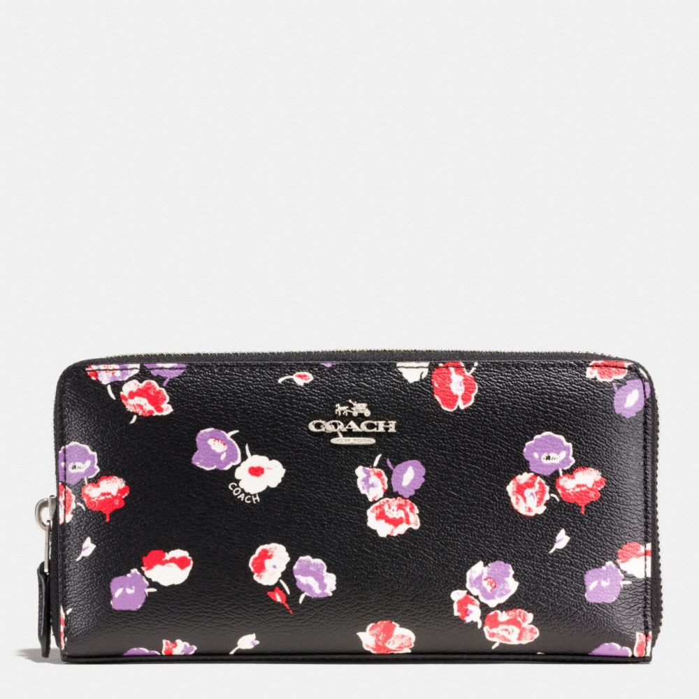 COACH ACCORDION ZIP WALLET IN WILDFLOWER PRINT COATED CANVAS - SILVER/BLACK MULTI - f53770