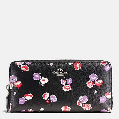 COACH f53770 ACCORDION ZIP WALLET IN WILDFLOWER PRINT COATED CANVAS SILVER/BLACK MULTI