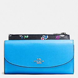 COACH F53771 Pop Slim Envelope In Wildflower Print Crossgrain Leather SILVER/AZURE MULTI