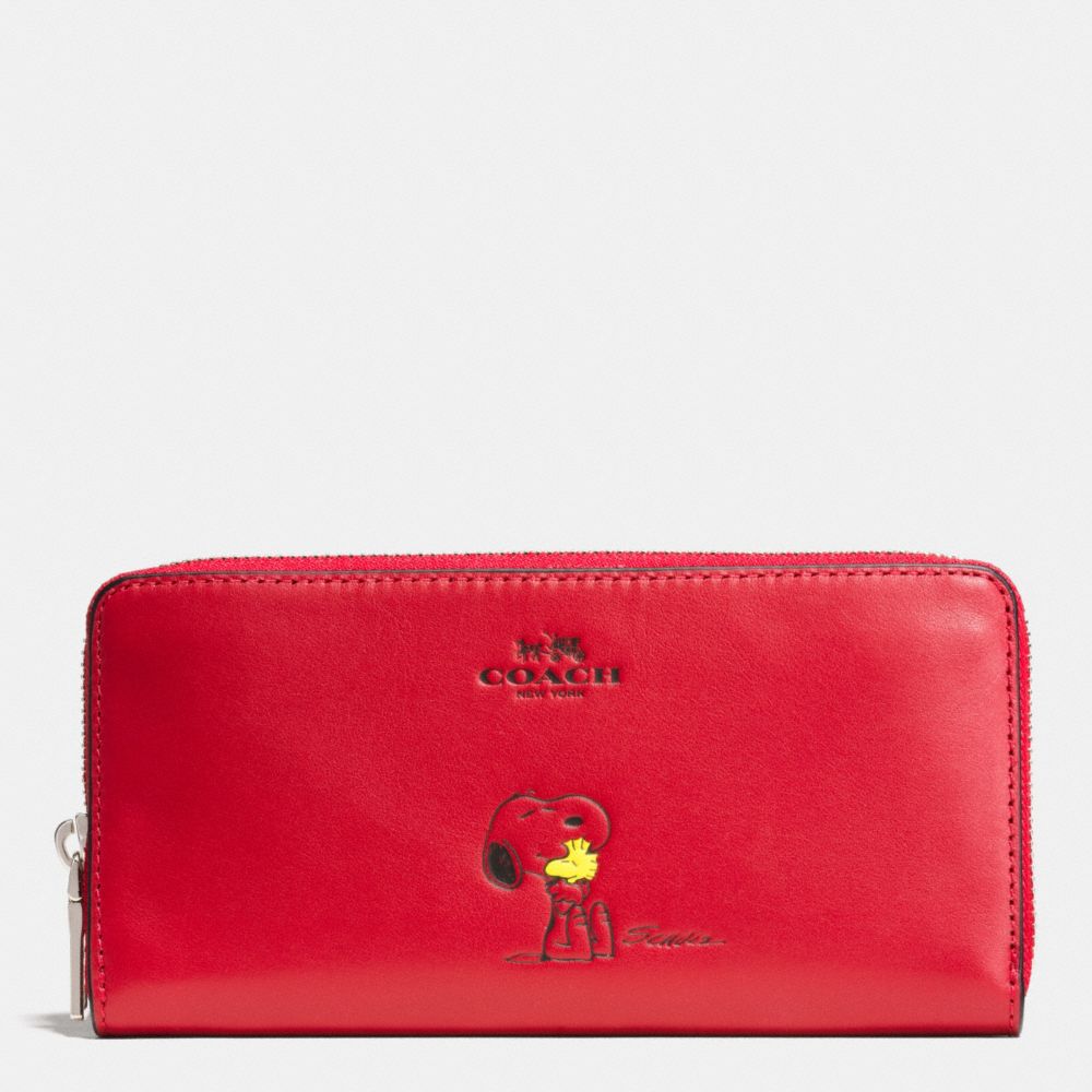 COACH X PEANUTS ACCORDION ZIP WALLET IN CALF LEATHER - SILVER/CLASSIC RED - COACH F53773