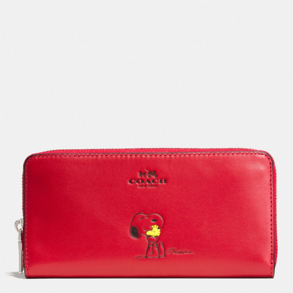 COACH F53773 Coach X Peanuts Accordion Zip Wallet In Calf Leather SILVER/CLASSIC RED