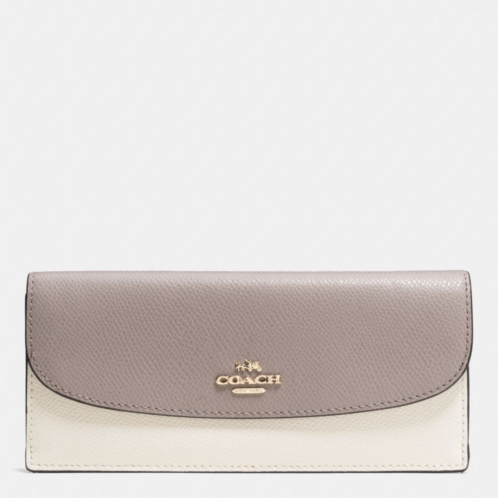 SOFT WALLET IN COLORBLOCK CROSSGRAIN LEATHER - f53777 - IMITATION GOLD/CHALK/GREY BIRCH