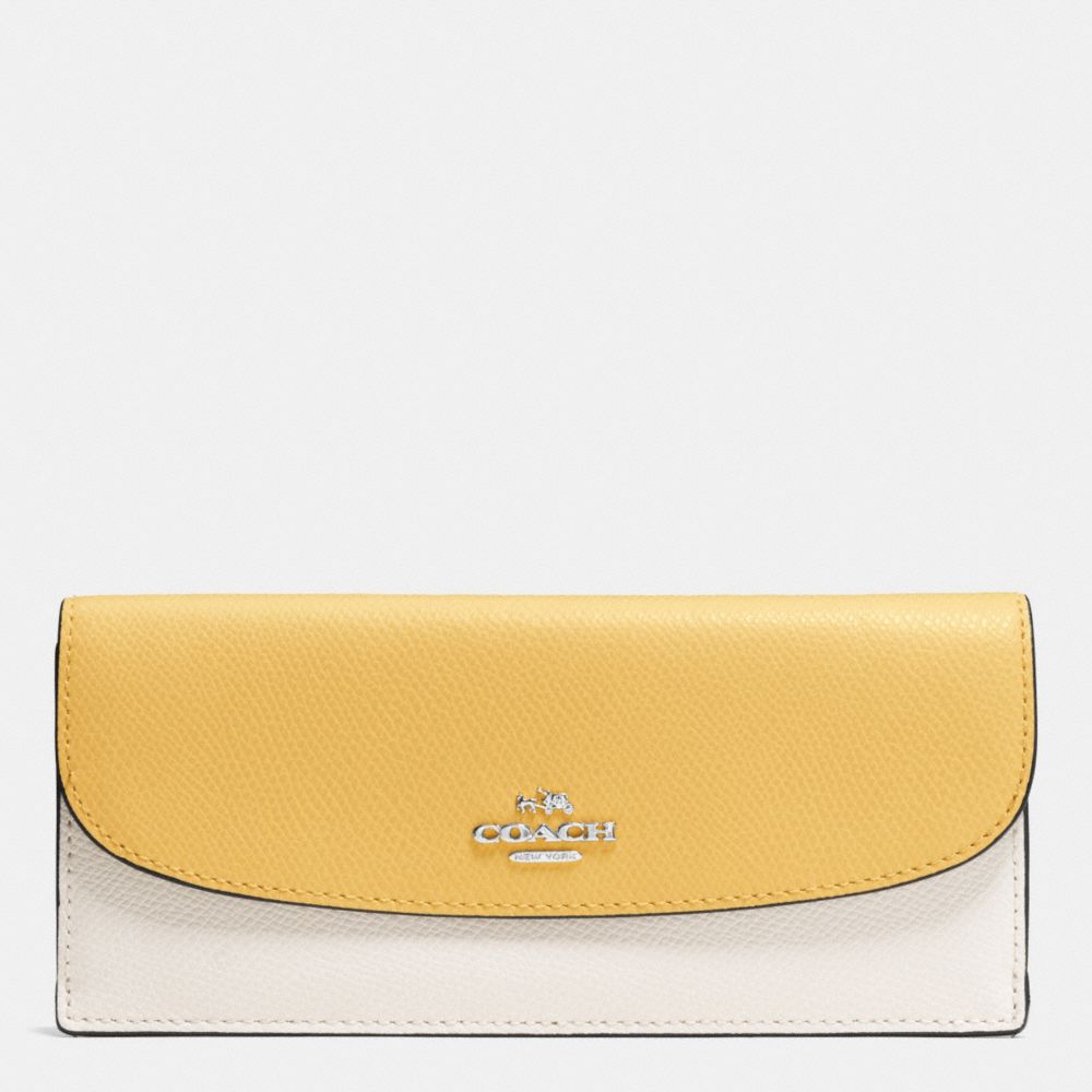 COACH F53777 SOFT WALLET IN COLORBLOCK CROSSGRAIN LEATHER SILVER/CANARY-MULTI
