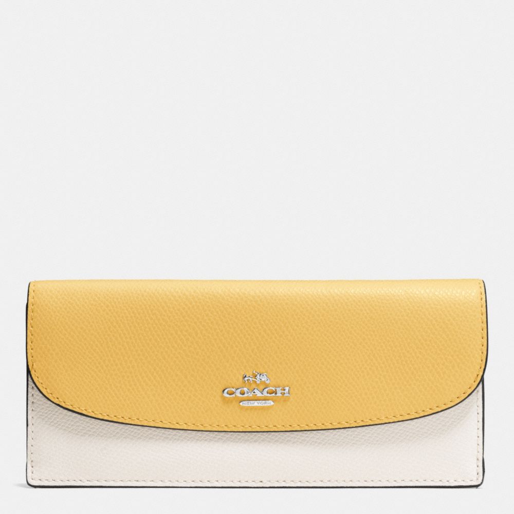 COACH SOFT WALLET IN COLORBLOCK CROSSGRAIN LEATHER - SILVER/CANARY MULTI - f53777