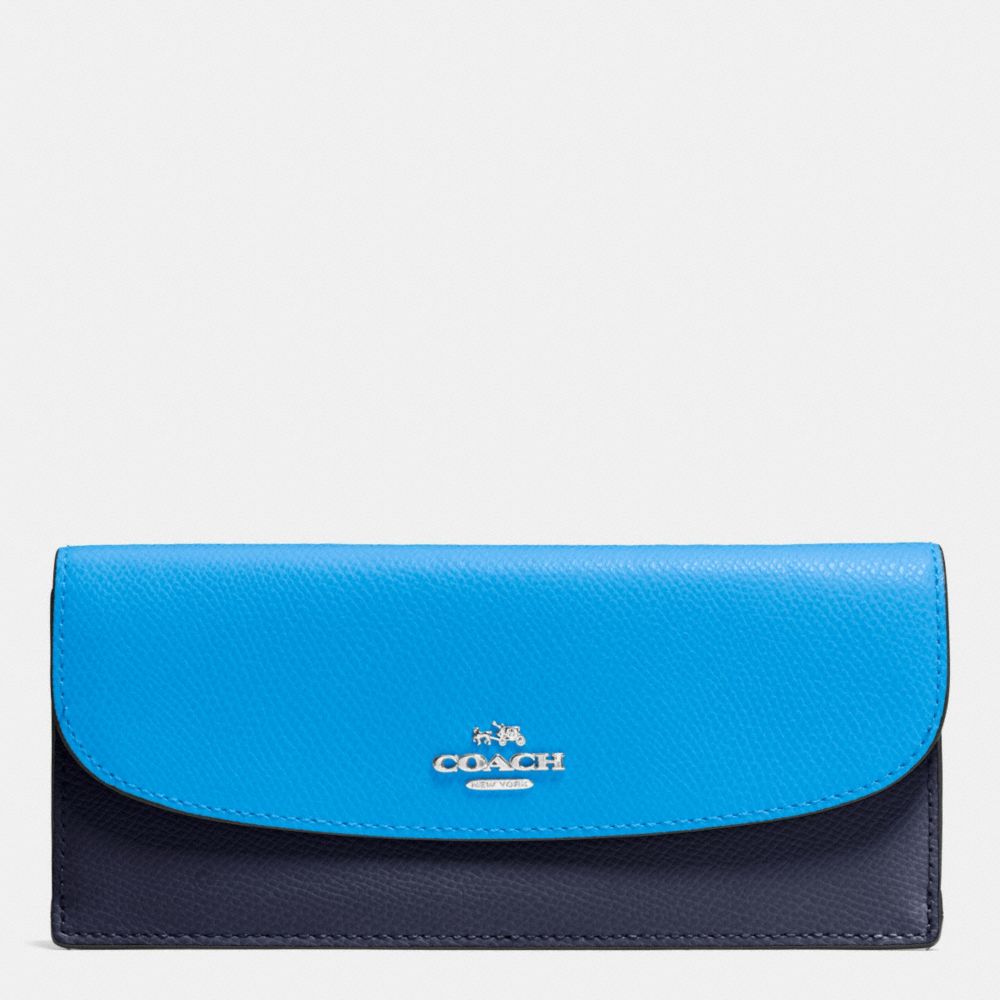 COACH SOFT WALLET IN COLORBLOCK CROSSGRAIN LEATHER - SILVER/AZURE MULTI - f53777