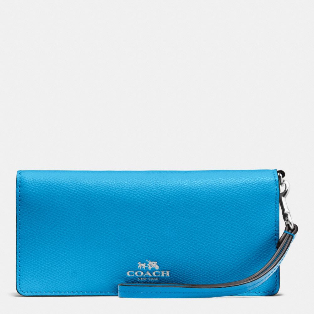 COACH F53778 Slim Wallet In Colorblock Crossgrain Leather SILVER/AZURE MULTI