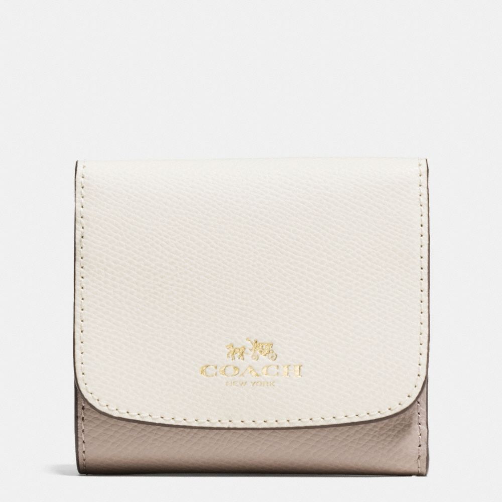 COACH F53779 Small Wallet In Colorblock Crossgrain Leather IMITATION GOLD/CHALK/GREY BIRCH