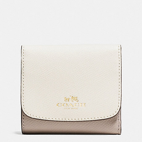 COACH SMALL WALLET IN COLORBLOCK CROSSGRAIN LEATHER - IMITATION GOLD/CHALK/GREY BIRCH - f53779