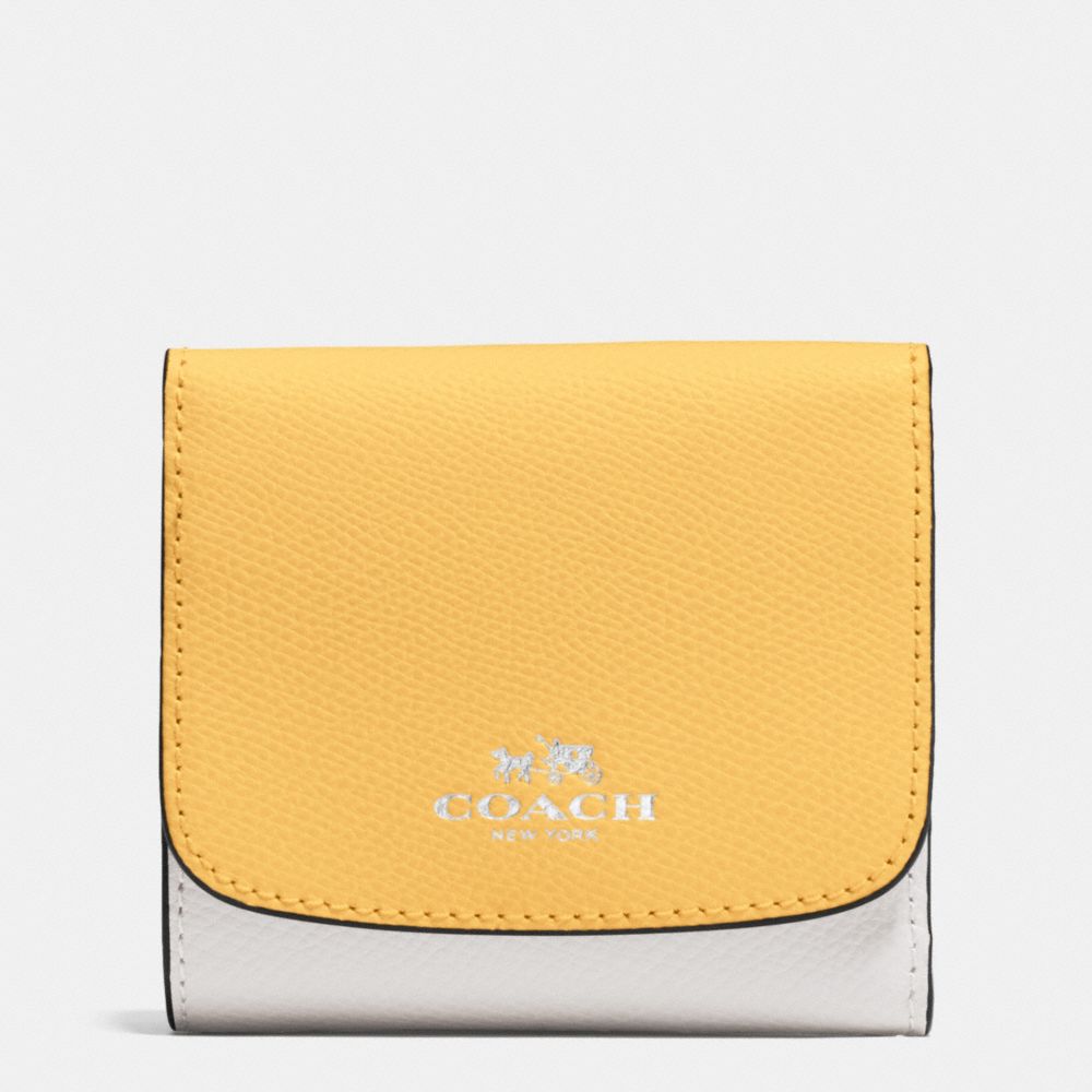 COACH F53779 Small Wallet In Colorblock Crossgrain Leather SILVER/CANARY MULTI