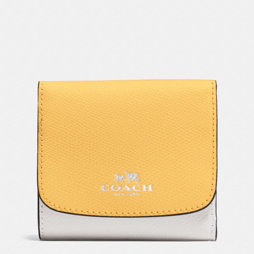 COACH f53779 SMALL WALLET IN COLORBLOCK CROSSGRAIN LEATHER SILVER/CANARY MULTI