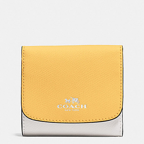 COACH f53779 SMALL WALLET IN COLORBLOCK CROSSGRAIN LEATHER SILVER/CANARY MULTI