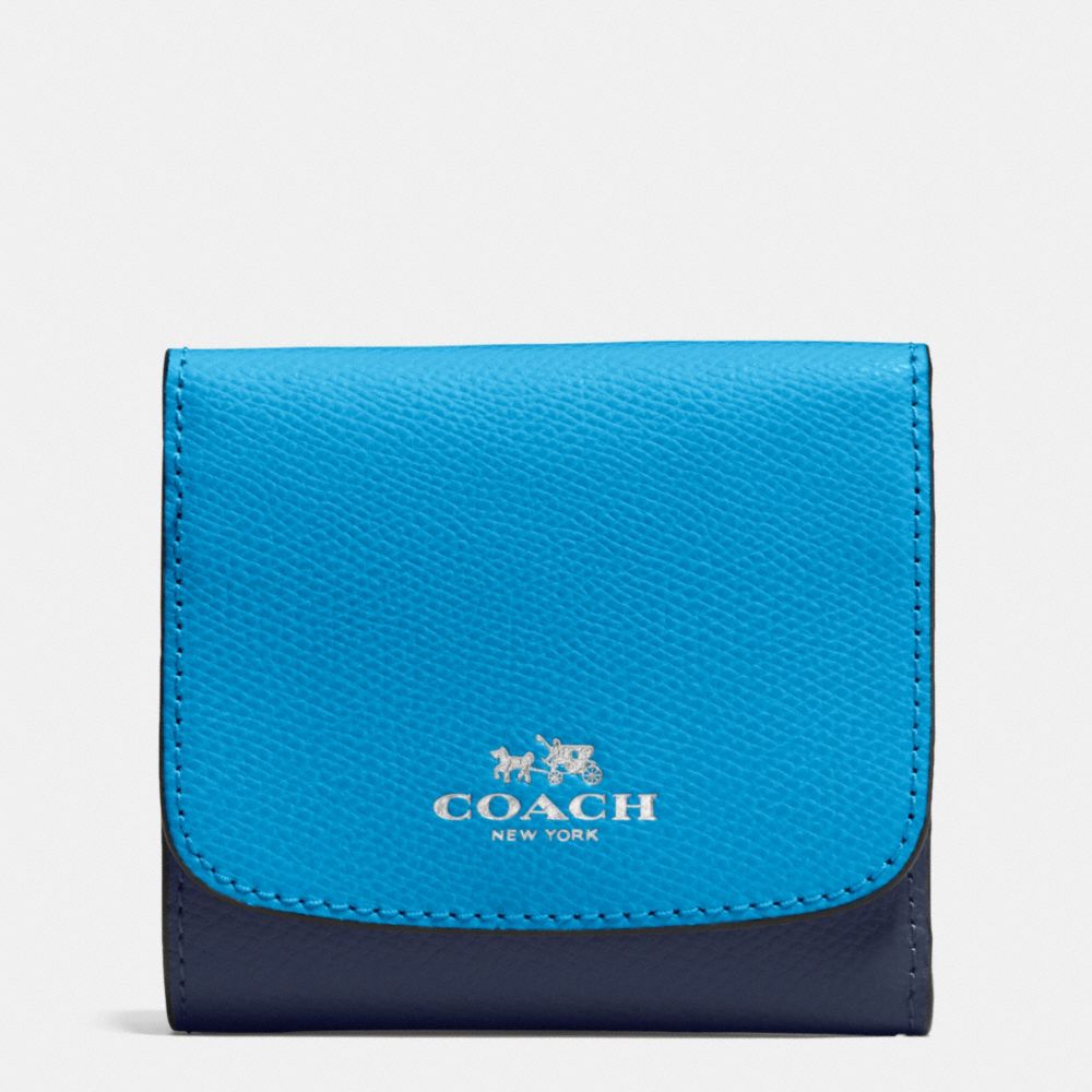 SMALL WALLET IN COLORBLOCK CROSSGRAIN LEATHER - SILVER/AZURE MULTI - COACH F53779