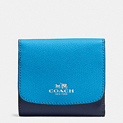 COACH F53779 Small Wallet In Colorblock Crossgrain Leather SILVER/AZURE MULTI