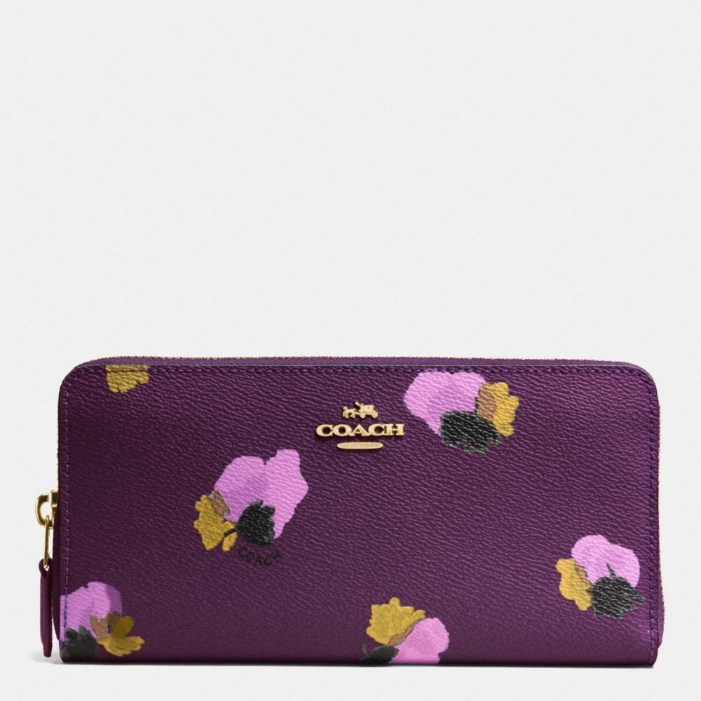 COACH f53794 ACCORDION ZIP WALLET IN FLORAL PRINT COATED CANVAS LIGHT GOLD/PLUM MULTI