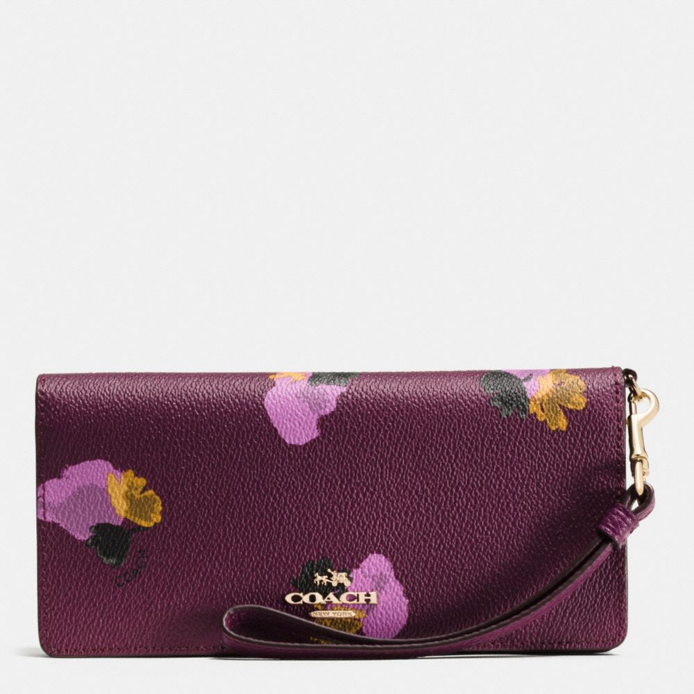 COACH f53809 SLIM WALLET IN FLORAL PRINT COATED CANVAS LIGHT GOLD/PLUM MULTI