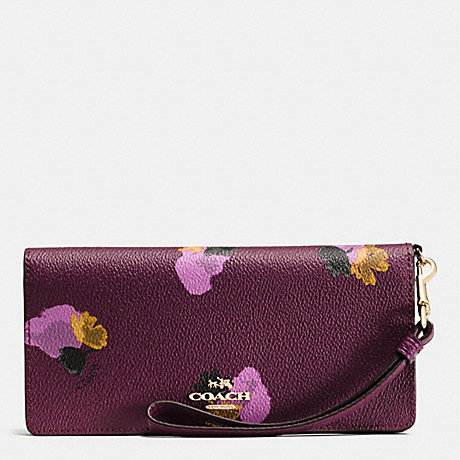 COACH f53809 SLIM WALLET IN FLORAL PRINT COATED CANVAS LIGHT GOLD/PLUM MULTI