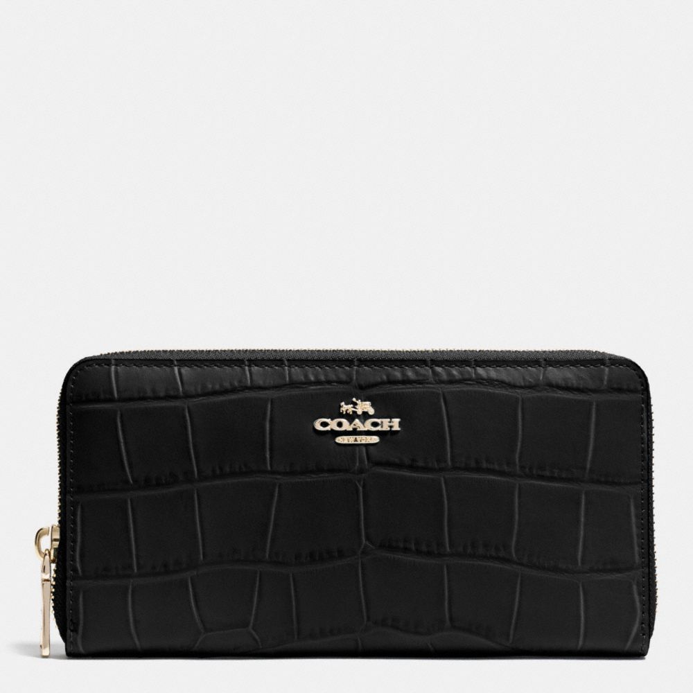 COACH F53836 Accordion Zip Wallet In Croc Embossed Leather IMITATION GOLD/BLACK