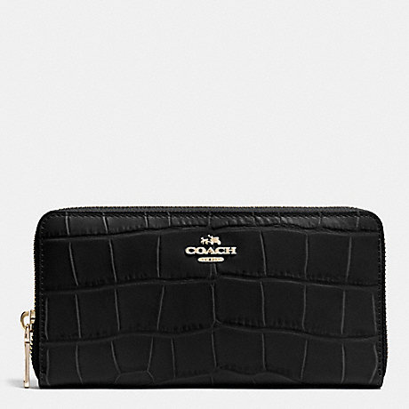 COACH ACCORDION ZIP WALLET IN CROC EMBOSSED LEATHER - IMITATION GOLD/BLACK - f53836