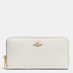 COACH ACCORDION ZIP WALLET IN CROC EMBOSSED LEATHER - IMITATION GOLD/CHALK - F53836