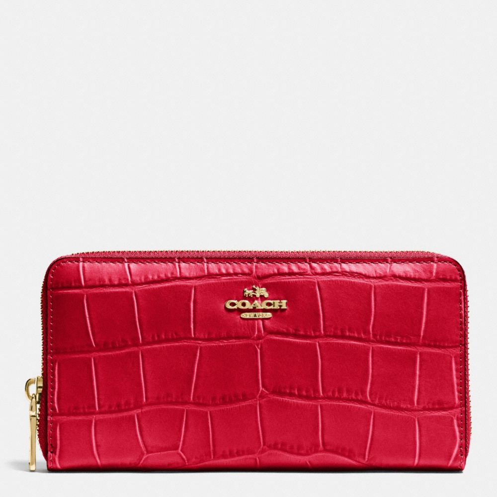 ACCORDION ZIP WALLET IN CROC EMBOSSED LEATHER - f53836 - IMITATION GOLD/CLASSIC RED