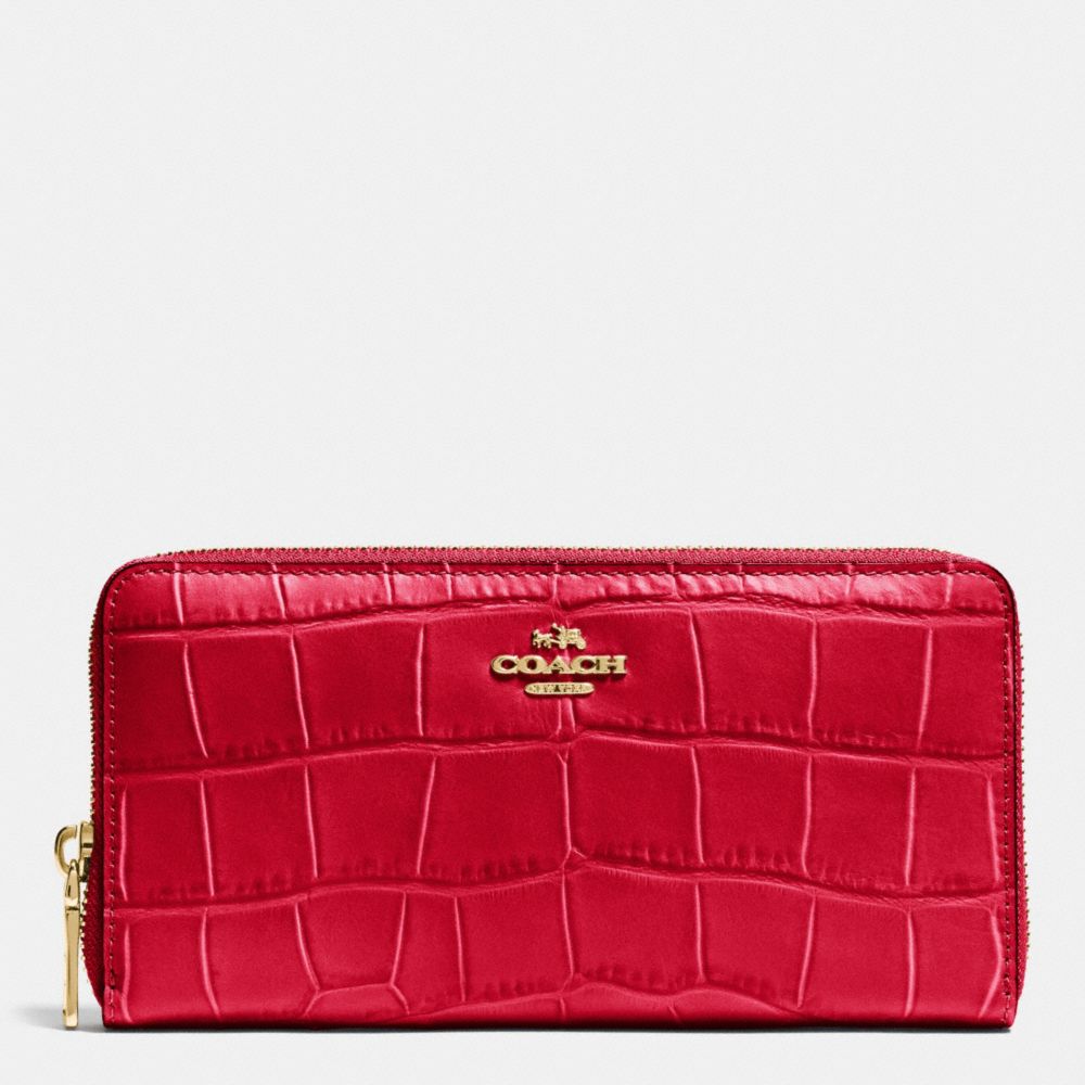 COACH ACCORDION ZIP WALLET IN CROC EMBOSSED LEATHER - IMITATION GOLD/CLASSIC RED - F53836