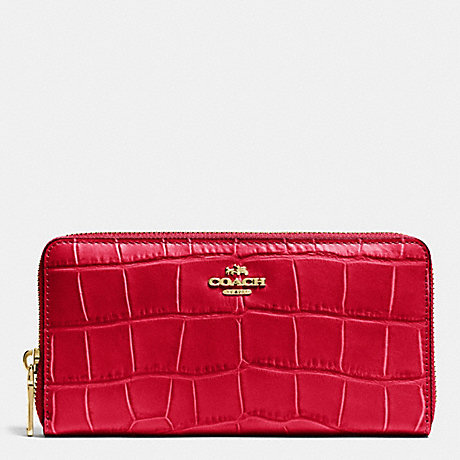 COACH f53836 ACCORDION ZIP WALLET IN CROC EMBOSSED LEATHER IMITATION GOLD/CLASSIC RED