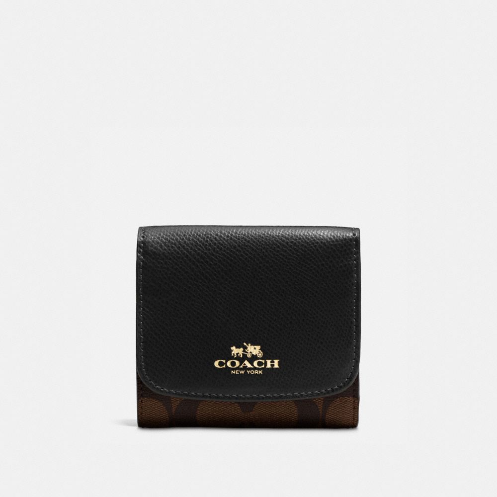 SMALL WALLET IN SIGNATURE - f53837 - IMITATION GOLD/BROWN/BLACK
