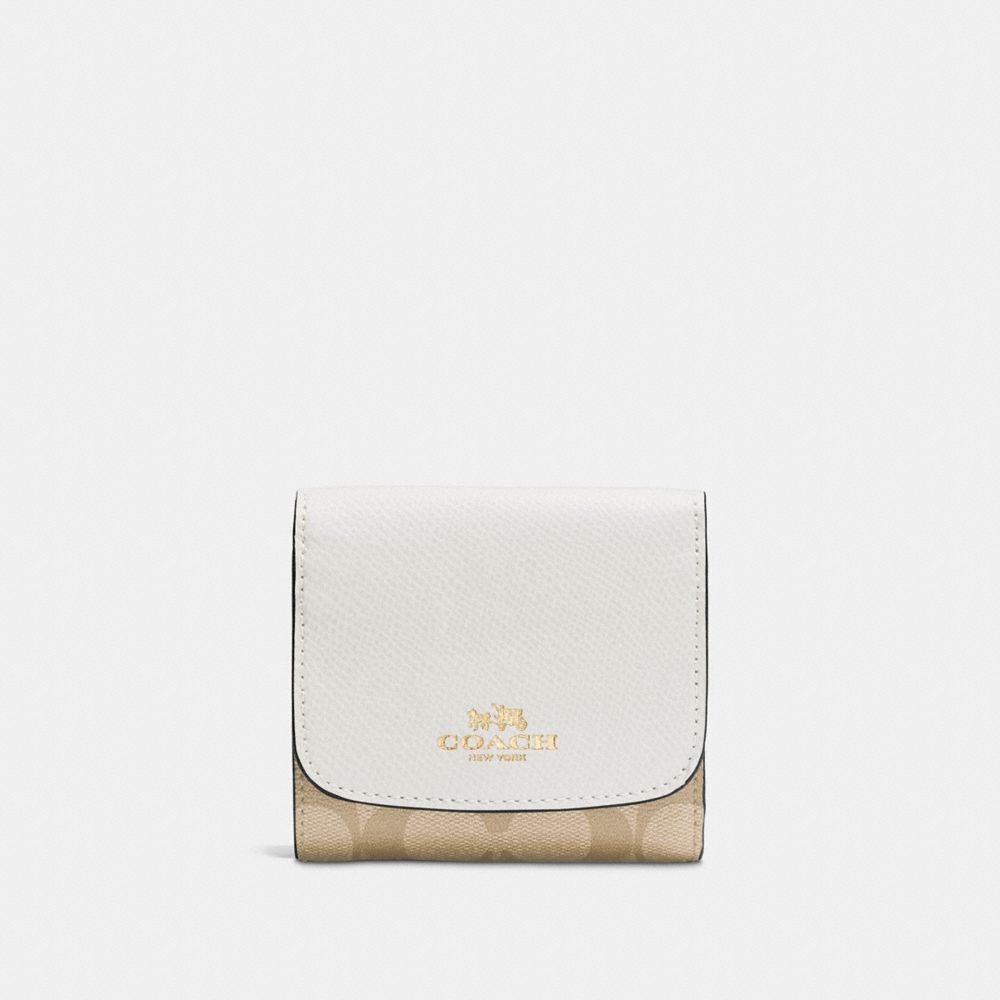 COACH SMALL WALLET IN SIGNATURE - IMITATION GOLD/LIGHT KHAKI/CHALK - f53837