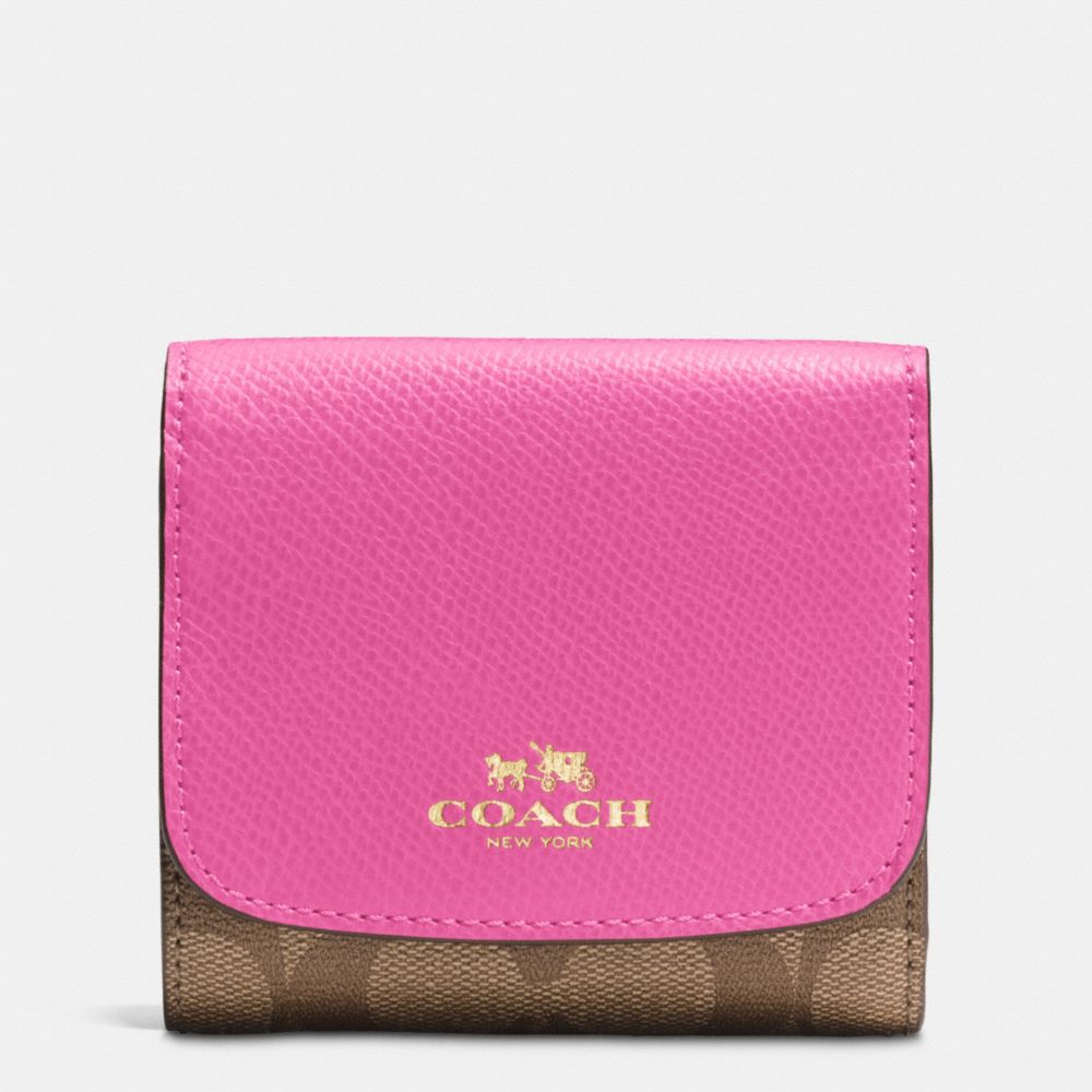 COACH SMALL WALLET IN SIGNATURE - IMITATION GOLD/KHAKI/DAHLIA - f53837