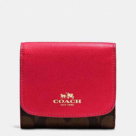 COACH f53837 SMALL WALLET IN SIGNATURE IMITATION GOLD/BROWN TRUE RED