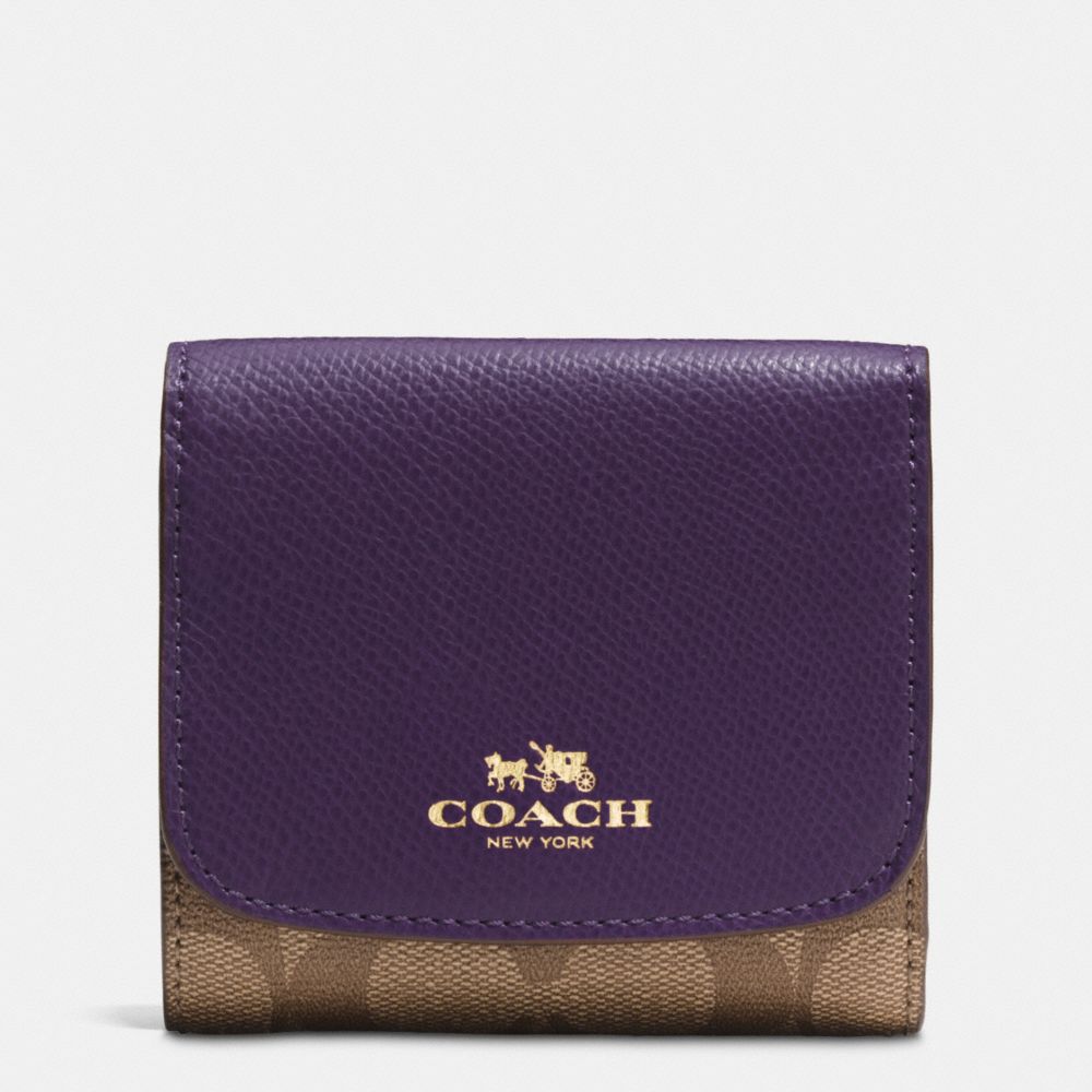 COACH F53837 Small Wallet In Signature IMITATION GOLD/KHAKI AUBERGINE