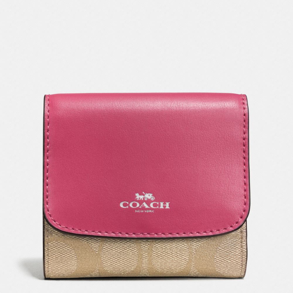 COACH f53837 SMALL WALLET IN SIGNATURE SILVER/LIGHT KHAKI/STRAWBERRY