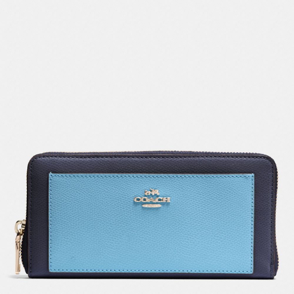 COACH ACCORDION ZIP WALLET IN COLORBLOCK CROSSGRAIN LEATHER - IMITATION GOLD/MIDNIGHT/GREY BIRCH - f53838