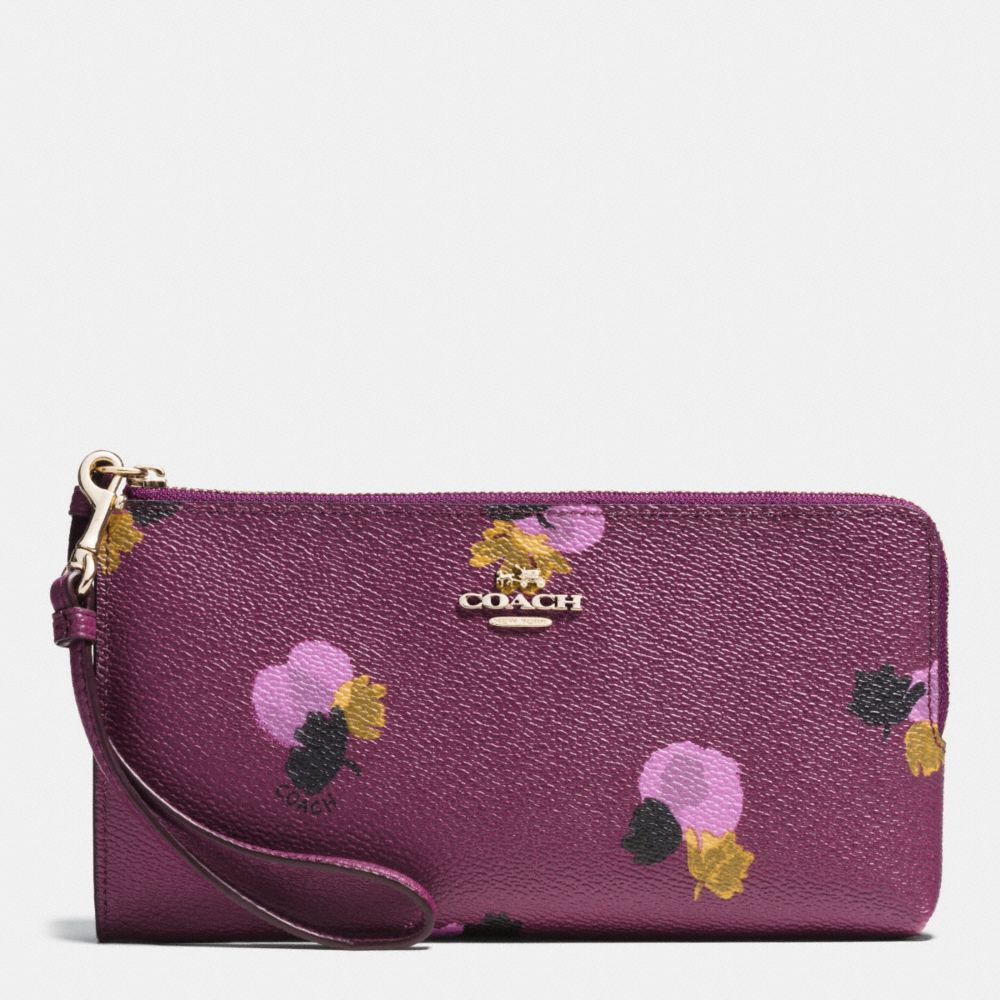 ZIP WALLET IN FLORAL PRINT COATED CANVAS - f53842 - LIGHT GOLD/PLUM MULTI