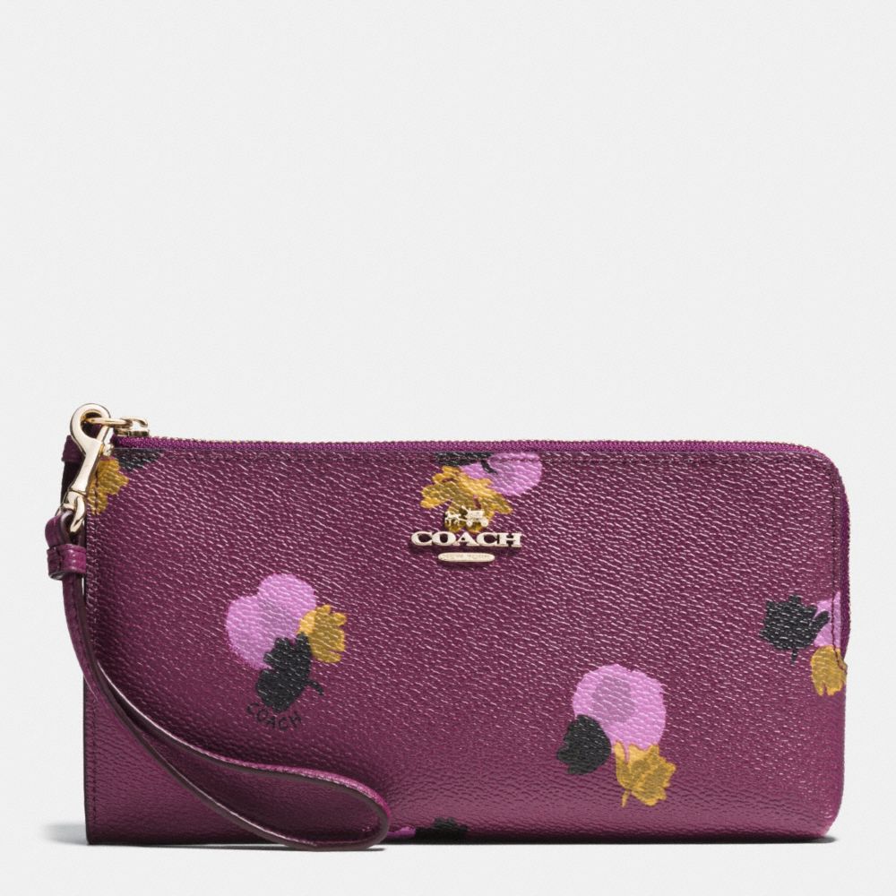 COACH F53842 Zip Wallet In Floral Print Coated Canvas LIGHT GOLD/PLUM MULTI