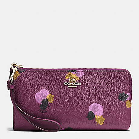 COACH F53842 ZIP WALLET IN FLORAL PRINT COATED CANVAS LIGHT-GOLD/PLUM-MULTI