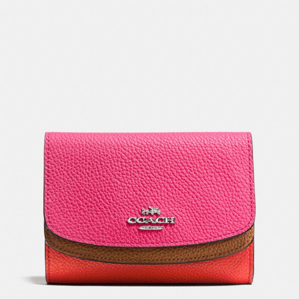 COACH F53852 MEDIUM DOUBLE FLAP WALLET IN COLORBLOCK LEATHER SILVER/DAHLIA-MULTI