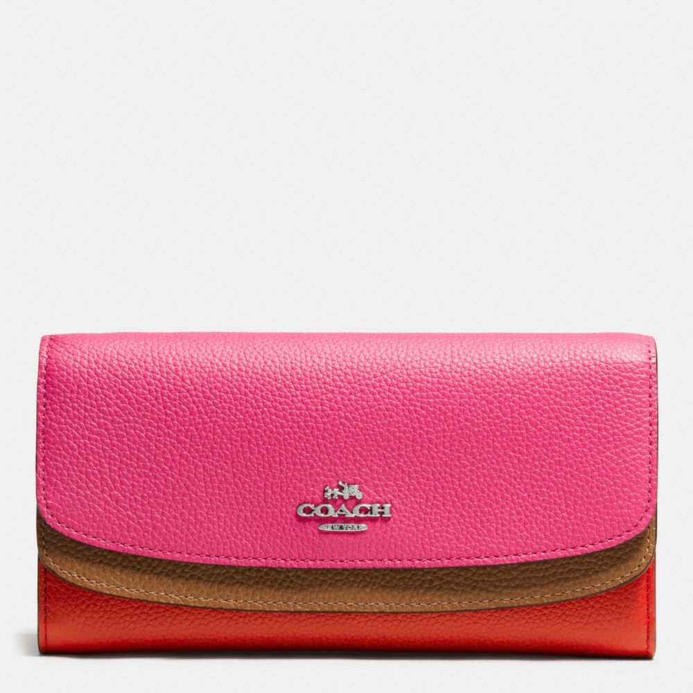 COACH F53858 DOUBLE FLAP WALLET IN COLORBLOCK LEATHER SILVER/DAHLIA-MULTI