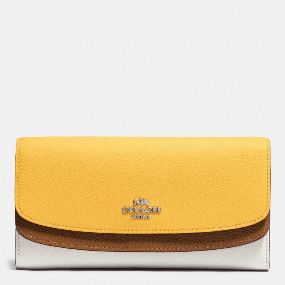COACH DOUBLE FLAP WALLET IN COLORBLOCK LEATHER - SILVER/CANARY MULTI - f53858