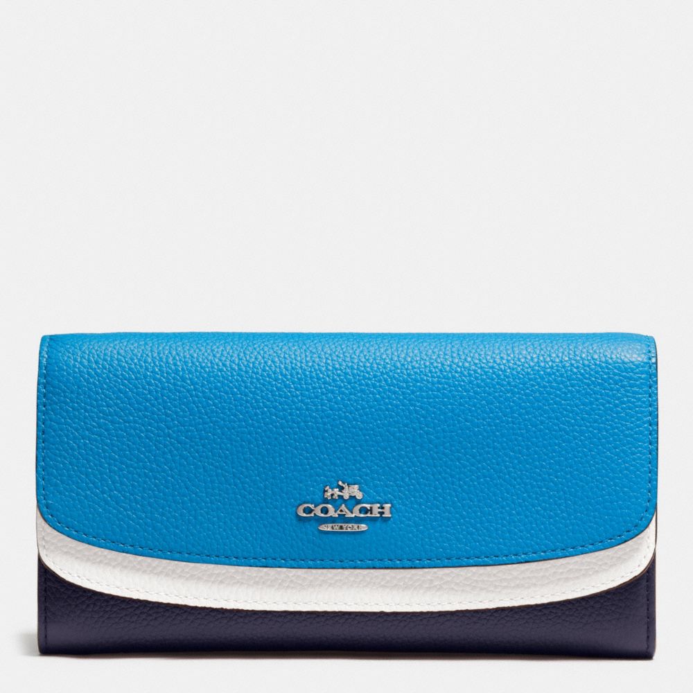 COACH DOUBLE FLAP WALLET IN COLORBLOCK LEATHER - SILVER/NAVY MULTI - F53858