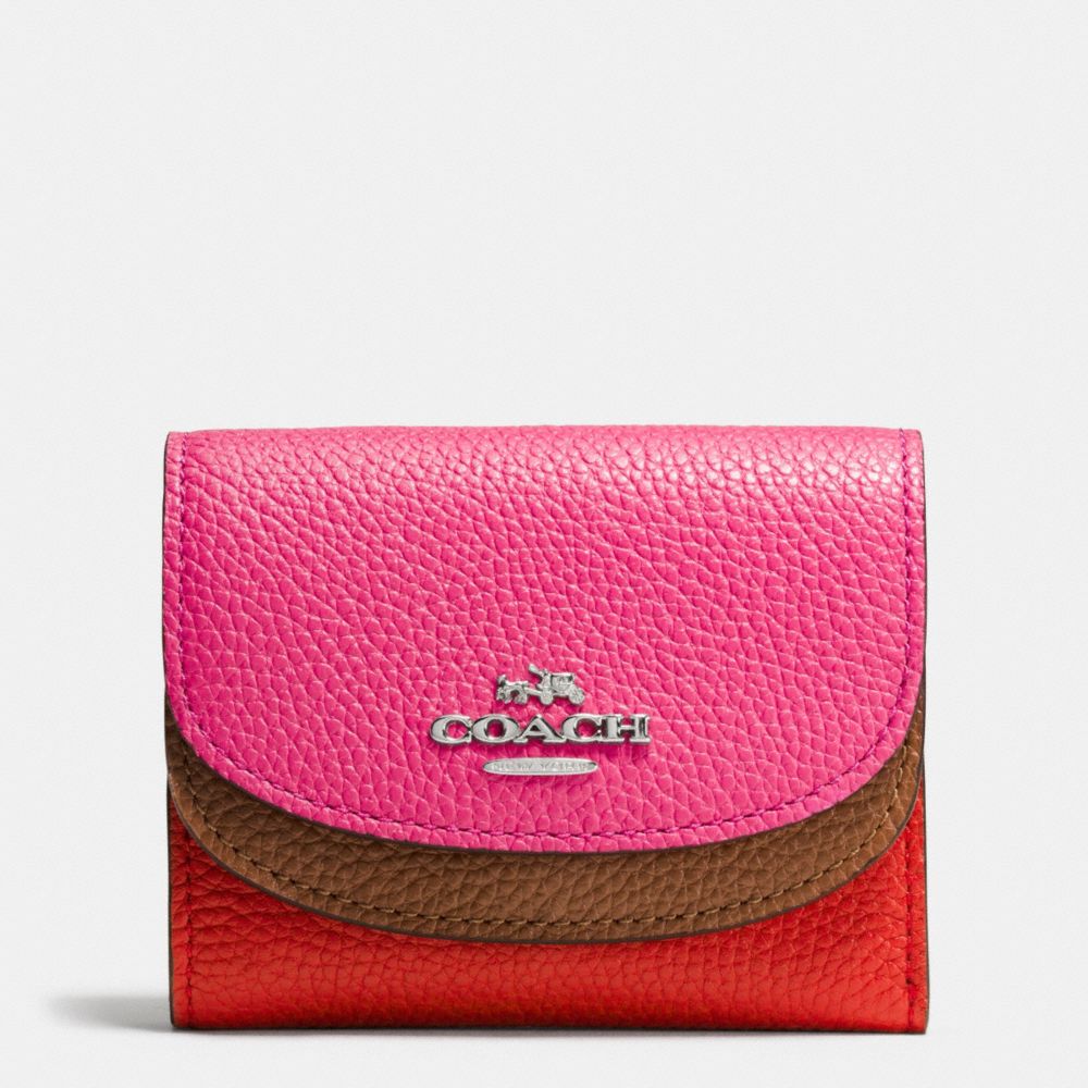 COACH F53859 Double Flap Small Wallet In Colorblock Leather SILVER/DAHLIA MULTI