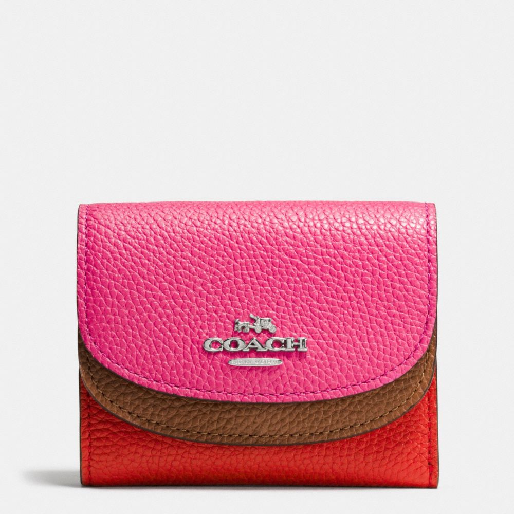 COACH DOUBLE FLAP SMALL WALLET IN COLORBLOCK LEATHER - SILVER/DAHLIA MULTI - f53859