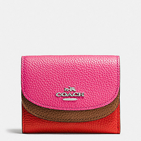 COACH DOUBLE FLAP SMALL WALLET IN COLORBLOCK LEATHER - SILVER/DAHLIA MULTI - f53859