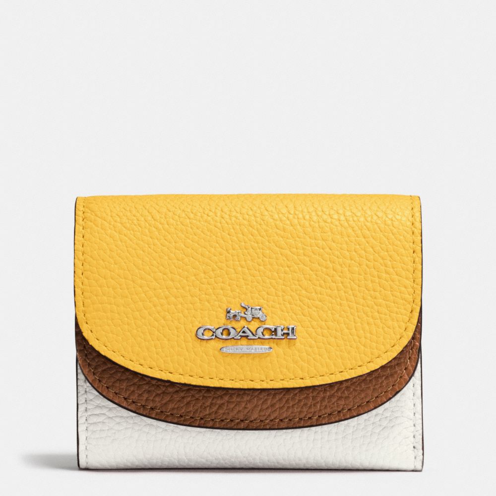COACH F53859 DOUBLE FLAP SMALL WALLET IN COLORBLOCK LEATHER SILVER/CANARY-MULTI