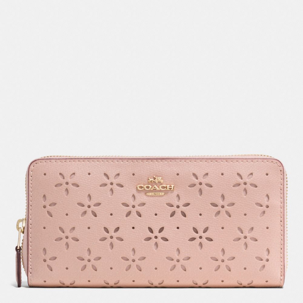 ACCORDION ZIP WALLET IN LASER CUT LEATHER - f53868 -  IMITATION GOLD/PEACH ROSE GLITTER