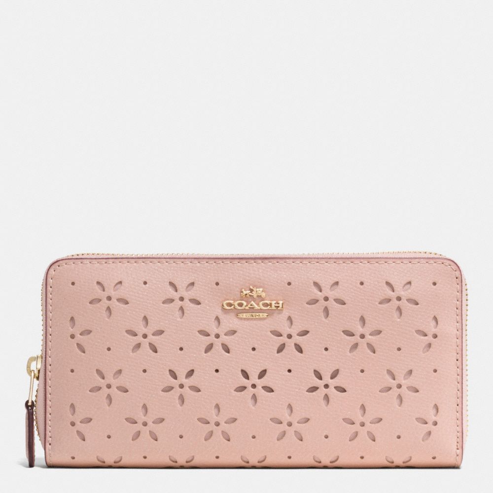 COACH F53868 ACCORDION ZIP WALLET IN LASER CUT LEATHER -IMITATION-GOLD/PEACH-ROSE-GLITTER