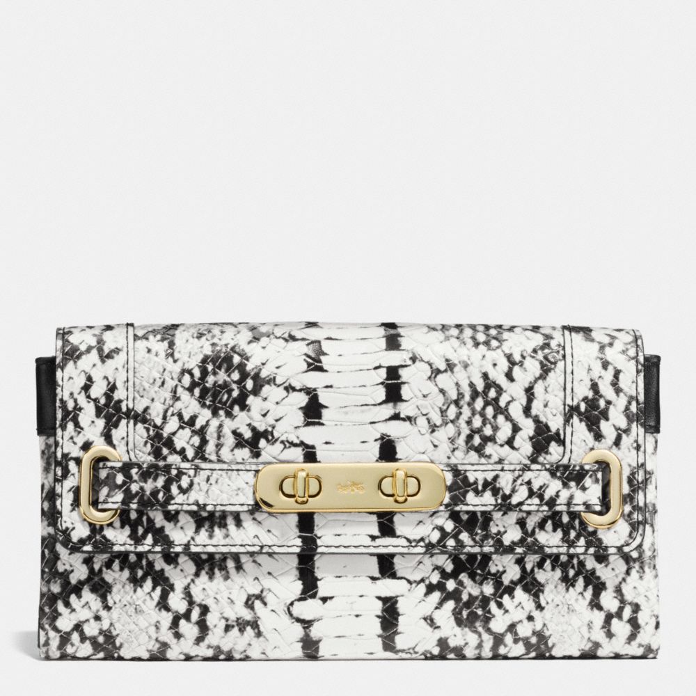 COACH F53888 Coach Swagger Wallet In Colorblock Exotic Embossed Leather LIGHT GOLD/BLACK