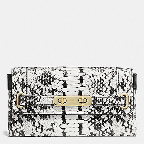 COACH F53888 COACH SWAGGER WALLET IN COLORBLOCK EXOTIC EMBOSSED LEATHER LIGHT-GOLD/BLACK